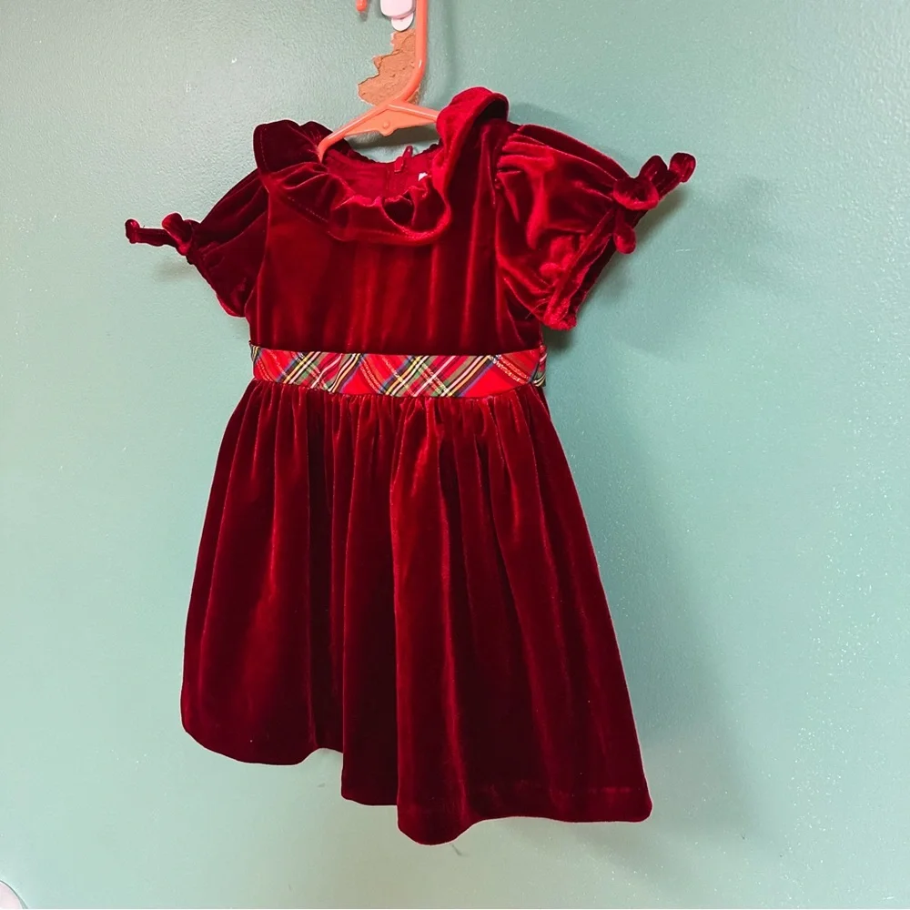 Nannette Baby Red Velvet Short Sleeve Formal Holiday Christmas Dress 6-9M